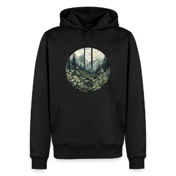 Boho, Blumen, Berge, Landschaft, Natur, Bäume - Männer Premium Bio Hoodie - Schwarz - Vorne - Nico (187cm)