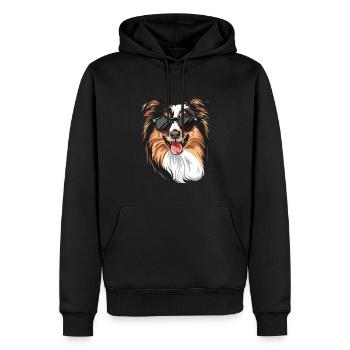 Collie, long-haired collie, dog, sunglasses, somme - Men’s Premium Organic Hoodie - black - Front - Nico (187cm)