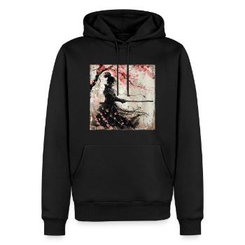 Japanisch, Samurai, Kirschblüte, Kunst, Ukiyo-E - Männer Premium Bio Hoodie - Schwarz - Vorne - Nico (187cm)