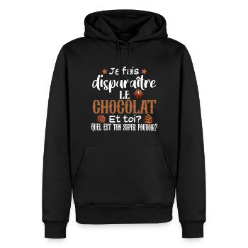 Chocolat Choco Cadeau Humour Noël Gourmand - Sweat à capuche Premium bio Homme - noir - Devant - Nico (187cm)