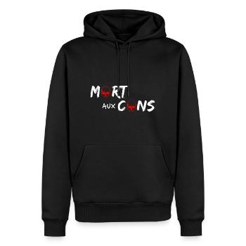 Mort aux cons - Sweat à capuche Premium bio Homme - noir - Devant - Nico (187cm)