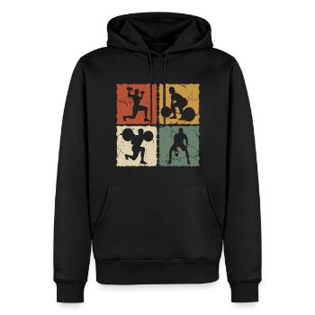 Fitness Vintage - Sweat à capuche Premium bio Homme - noir - Devant - Nico (187cm)