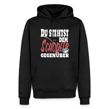 Du stehst dem Schöpfer gegenüber. Koch Chefkoch - Männer Premium Bio Hoodie - Schwarz - Vorne - Nico (187cm)