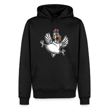 verrücktes Huhn, Hühnerfan, lustiges Huhn Cartoon - Männer Premium Bio Hoodie - Schwarz - Vorne - Nico (187cm)