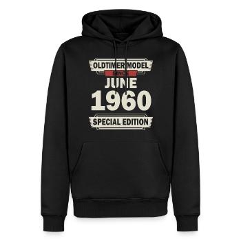 62ème anniversaire Juin né 1960 Idée cadeau - Sweat à capuche Premium bio Homme - noir - Devant - Nico (187cm)