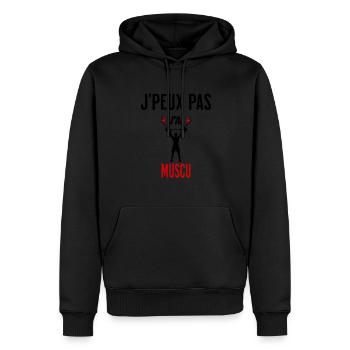 J'peux pas j'ai muscu phrase humoristique - Sweat à capuche Premium bio Homme - noir - Devant - Nico (187cm)