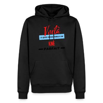 Voilà a quoi ressemble un KINÉ Humour - Sweat à capuche Premium bio Homme - noir - Devant - Nico (187cm)