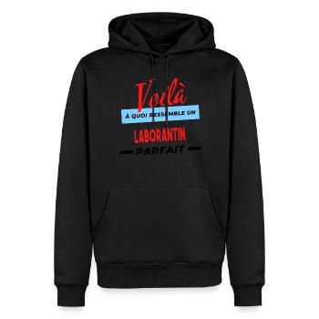 Voilà a quoi ressemble un LABORANTIN Humour - Sweat à capuche Premium bio Homme - noir - Devant - Nico (187cm)