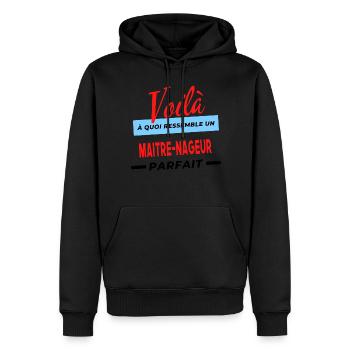Voilà a quoi ressemble un MAITRE-NAGEUR Humour - Sweat à capuche Premium bio Homme - noir - Devant - Nico (187cm)
