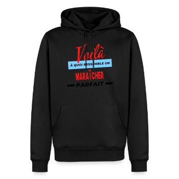 Voilà a quoi ressemble un MARAÎCHER Humour - Sweat à capuche Premium bio Homme - noir - Devant - Nico (187cm)