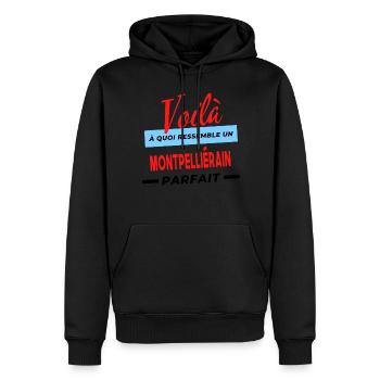Voilà a quoi ressemble un MONTPELLIÉRAIN Humour - Sweat à capuche Premium bio Homme - noir - Devant - Nico (187cm)