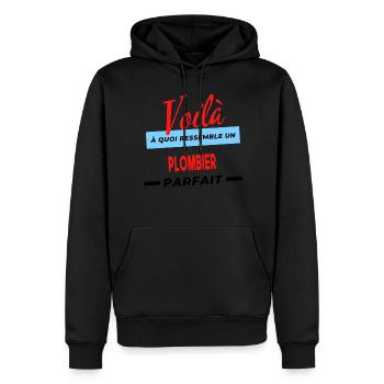 Voilà a quoi ressemble un PLOMBIER Humour - Sweat à capuche Premium bio Homme - noir - Devant - Nico (187cm)