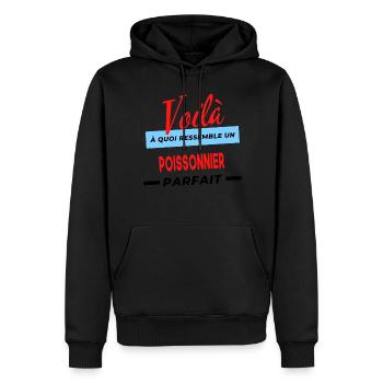 Voilà a quoi ressemble un POISSONNIER Humour - Sweat à capuche Premium bio Homme - noir - Devant - Nico (187cm)