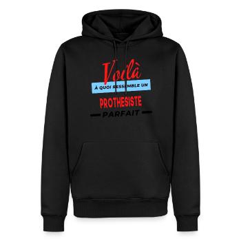 Voilà a quoi ressemble un PROTHESISTE Humour - Sweat à capuche Premium bio Homme - noir - Devant - Nico (187cm)