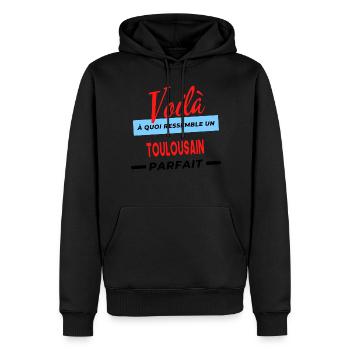 Voilà a quoi ressemble un TOULOUSAIN Humour - Sweat à capuche Premium bio Homme - noir - Devant - Nico (187cm)