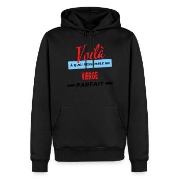 Voilà a quoi ressemble un VIERGE Humour - Sweat à capuche Premium bio Homme - noir - Devant - Nico (187cm)