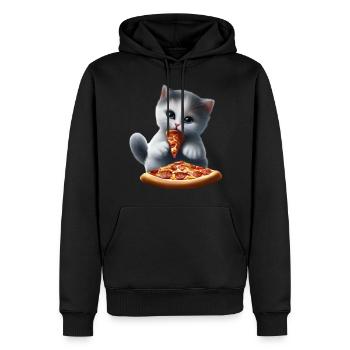 Katze isst Pizza - Männer Premium Bio Hoodie - Schwarz - Vorne - Nico (187cm)