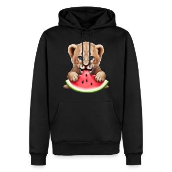 Baby Löwe frisst Wassermelone - Männer Premium Bio Hoodie - Schwarz - Vorne - Nico (187cm)