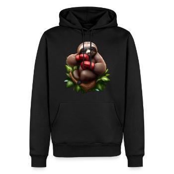 Paresseux boxeur sur arbre - Sweat à capuche Premium bio Homme - noir - Devant - Nico (187cm)