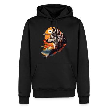 Wolf Wolf's Head Forest Nature Mountains Wilderness Sun - Men’s Premium Organic Hoodie - black - Front - Nico (187cm)