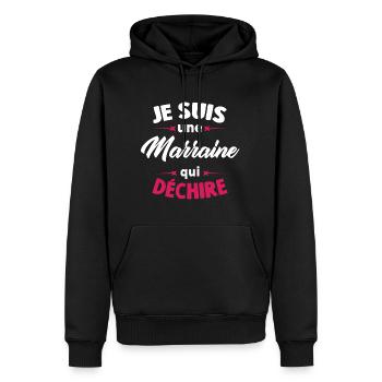 Je suis une Marraine qui déchire - Sweat à capuche Premium bio Homme - noir - Devant - Nico (187cm)