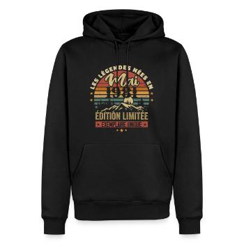 Les légendes Nées en Mai 1981 Cadeau 1981 Vintage - Sweat à capuche Premium bio Homme - noir - Devant - Nico (187cm)