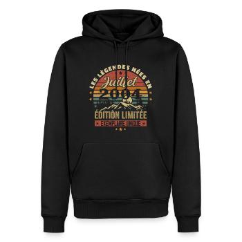 Juillet 2004 Vintage Anniversaire 2004 Juillet - Sweat à capuche Premium bio Homme - noir - Devant - Nico (187cm)