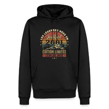Juillet 2001 Vintage Anniversaire 2001 Juillet - Sweat à capuche Premium bio Homme - noir - Devant - Nico (187cm)