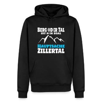 Berg oder Tal ist mir egal, hauptsache Zillertal - Männer Premium Bio Hoodie - Schwarz - Vorne - Nico (187cm)