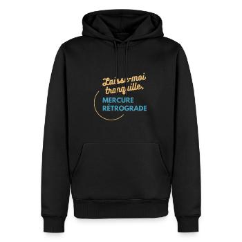 Laisse-moi tranquille, mercure rétrograde humour - Sweat à capuche Premium bio Homme - noir - Devant - Nico (187cm)