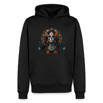 Mexikanische Frau Schädel mit Blumen - Männer Premium Bio Hoodie - Schwarz - Vorne - Nico (187cm)