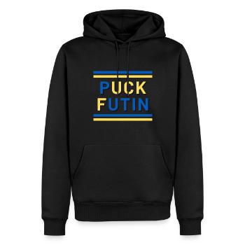 Puck futin stop war - Männer Premium Bio Hoodie - Schwarz - Vorne - Nico (187cm)
