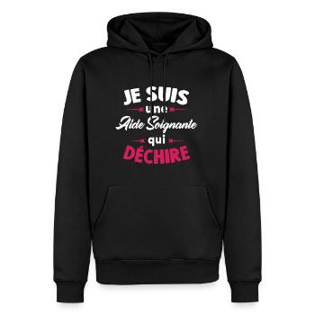 Je Suis Une Aide Soignante Qui Déchire - Sweat à capuche Premium bio Homme - noir - Devant - Nico (187cm)