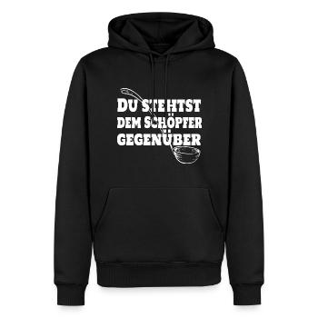 Du stehst dem Schöpfer gegenüber. Koch Chefkoch - Männer Premium Bio Hoodie - Schwarz - Vorne - Nico (187cm)