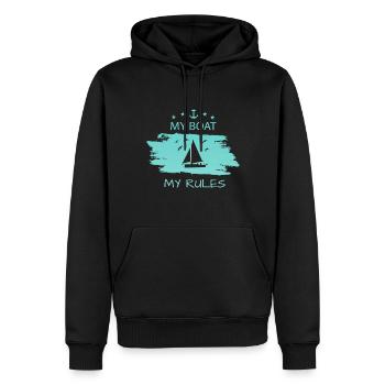 Segeln Pinselstrich My Boat türkis mit Anker - Männer Premium Bio Hoodie - Schwarz - Vorne - Nico (187cm)