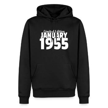 Edition Limitée Janvier 1955 - 70ème Anniversaire - Sweat à capuche Premium bio Homme - noir - Devant - Nico (187cm)