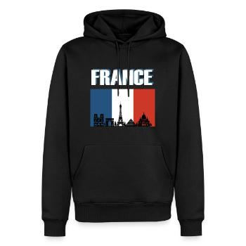 Frankreich-Flagge Pariser Skyline - Männer Premium Bio Hoodie - Schwarz - Vorne - Nico (187cm)