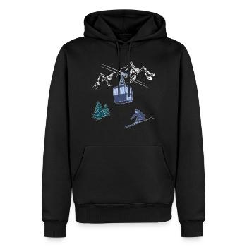 Powder to The People Skilift Szene Skifahrer auf der Piste - Männer Premium Bio Hoodie - Schwarz - Vorne - Nico (187cm)