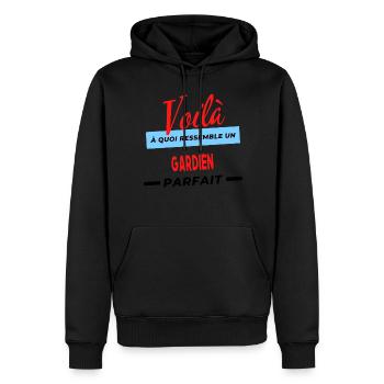 Voilà a quoi ressemble un GARDIEN Humour - Sweat à capuche Premium bio Homme - noir - Devant - Nico (187cm)