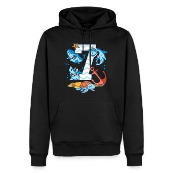 7ème anniversaire Shark Shark Shark Boy 7 ans - Sweat à capuche Premium bio Homme - noir - Devant - Nico (187cm)