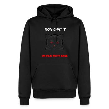 Chat mignon diabolique - Sweat à capuche Premium bio Homme - noir - Devant - Nico (187cm)
