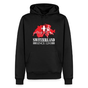 Schweiz Karte seit 1291 Schweizer Flagge - Schweizer Fans - Männer Premium Bio Hoodie - Schwarz - Vorne - Nico (187cm)