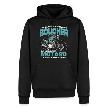 Le meilleur boucher et le meilleur motard - Sweat à capuche Premium bio Homme - noir - Devant - Nico (187cm)