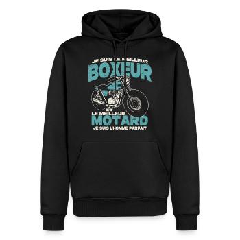 Le meilleur boxeur et le meilleur motard - Sweat à capuche Premium bio Homme - noir - Devant - Nico (187cm)