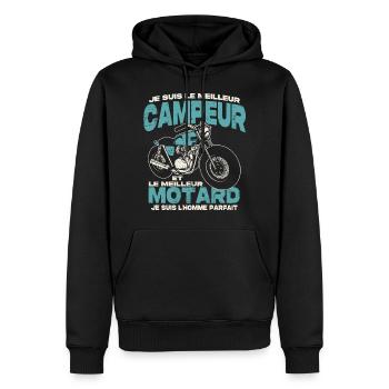 Le meilleur campeur et le meilleur motard - Sweat à capuche Premium bio Homme - noir - Devant - Nico (187cm)