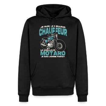 Le meilleur chauffeur et le meilleur motard - Sweat à capuche Premium bio Homme - noir - Devant - Nico (187cm)