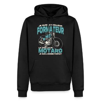 Le meilleur formateur et le meilleur motard - Sweat à capuche Premium bio Homme - noir - Devant - Nico (187cm)