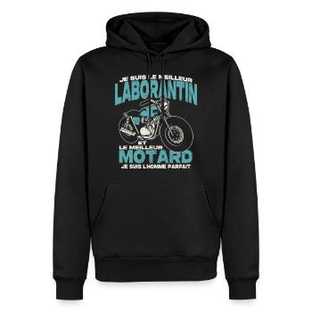 Le meilleur laborantin et le meilleur motard - Sweat à capuche Premium bio Homme - noir - Devant - Nico (187cm)