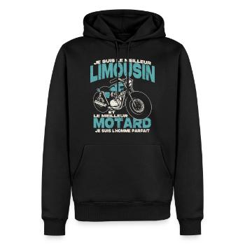 Le meilleur limousin et le meilleur motard - Sweat à capuche Premium bio Homme - noir - Devant - Nico (187cm)