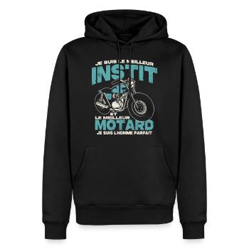 Le meilleur instit et le meilleur motard - Sweat à capuche Premium bio Homme - noir - Devant - Nico (187cm)